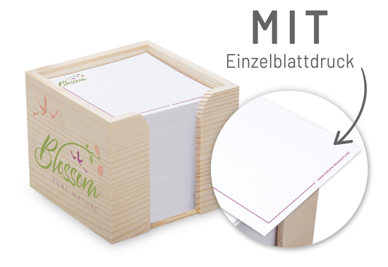 Zettelbox  aus echtem Holz 10 x 10 x 8,5 cm Siebdruck