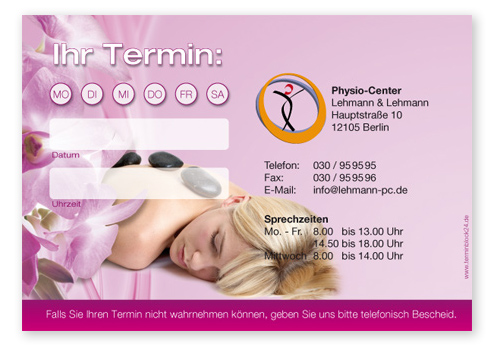 Terminzettel "hotstone" - 1 Termin mit Wochentagen - 1214010133
