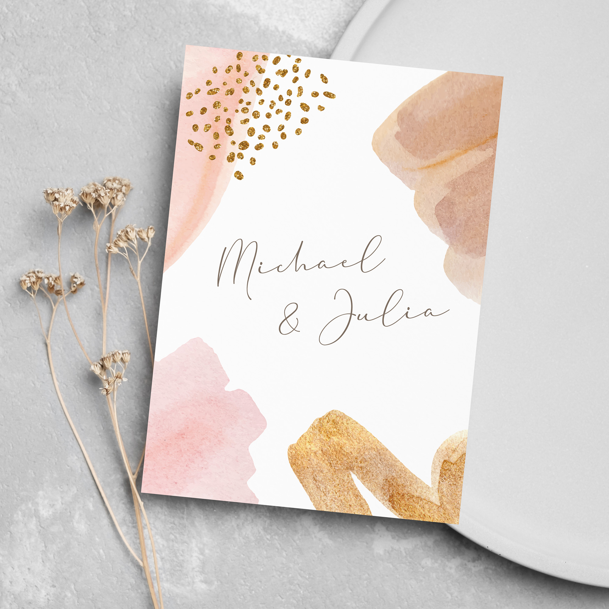 Postkarte DIN A6 im Hochformat - Aquarell "Golden Blush"