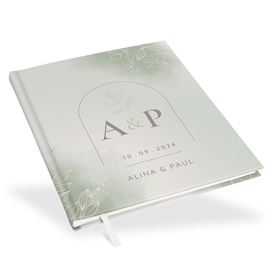 Gästebuch Hochzeit -  Aquarell "faded green" - GBH-25001-A-01