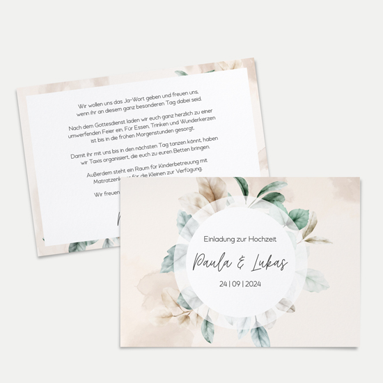 Postkarte DIN A6 im Querformat - Aquarell "leaf &amp; taupe" - PKQ-24001-A-02