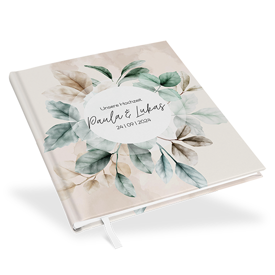 Erinnerungsbuch Hochzeit - Aquarell "leaf & taupe" - EBH-25001-A-02