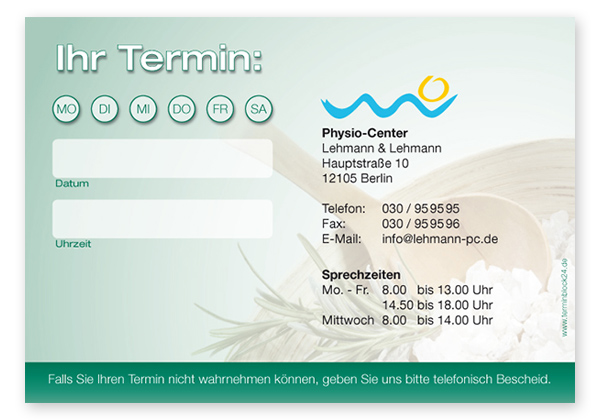 Terminzettel "Wellness Dreams" - 1 Termin mit Wochentagen - 1214010105