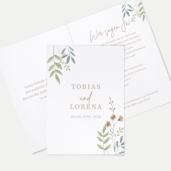 Klappkarte DIN A6 im Hochformat - Boho "Soft Leaves" - KKH-24001-B-10