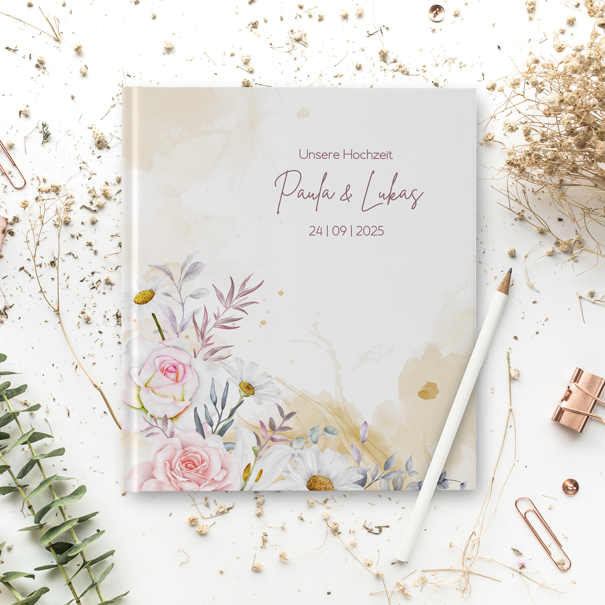 Erinnerungsbuch Hochzeit - Aquarell "lily & rose"