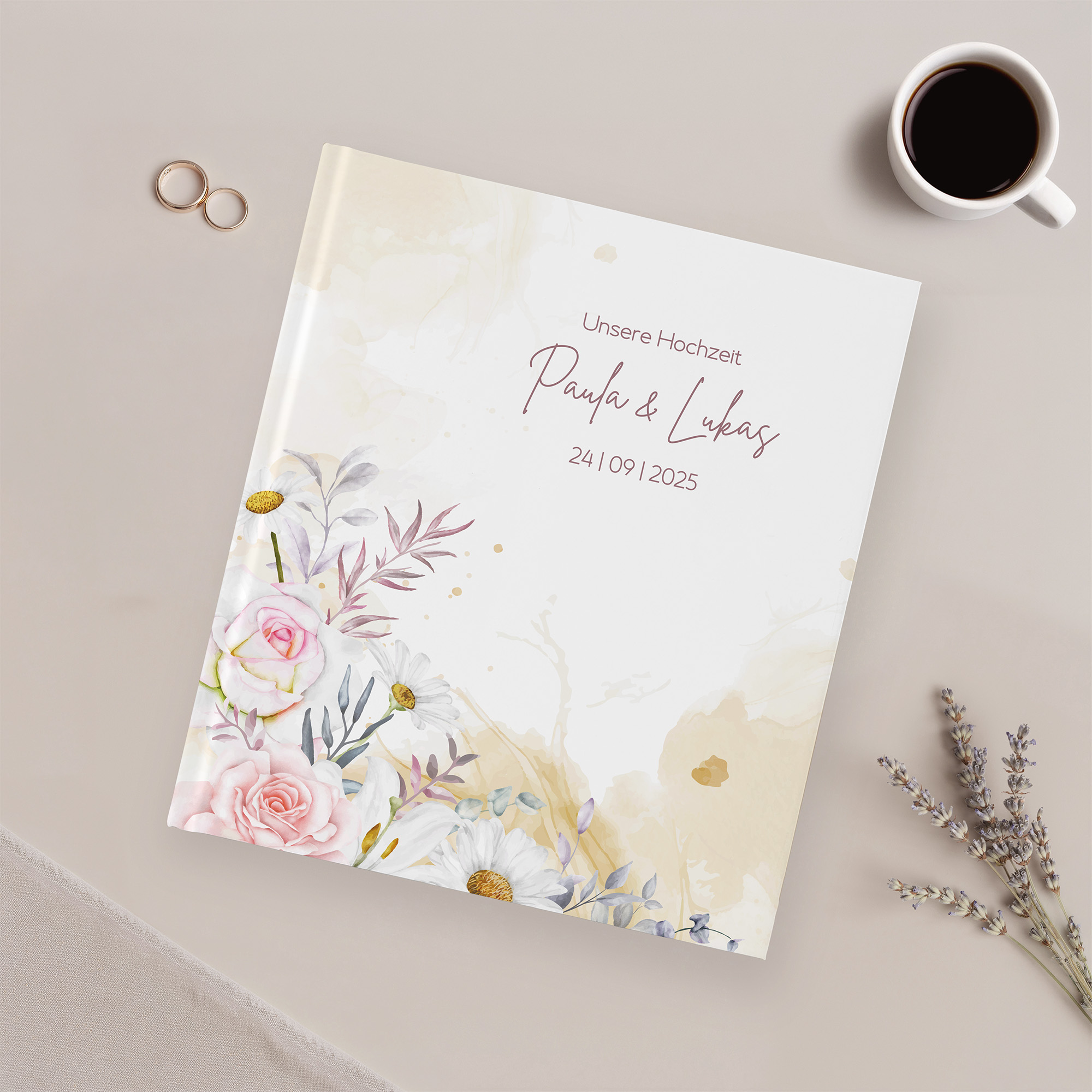 Erinnerungsbuch Hochzeit - Aquarell "lily & rose"