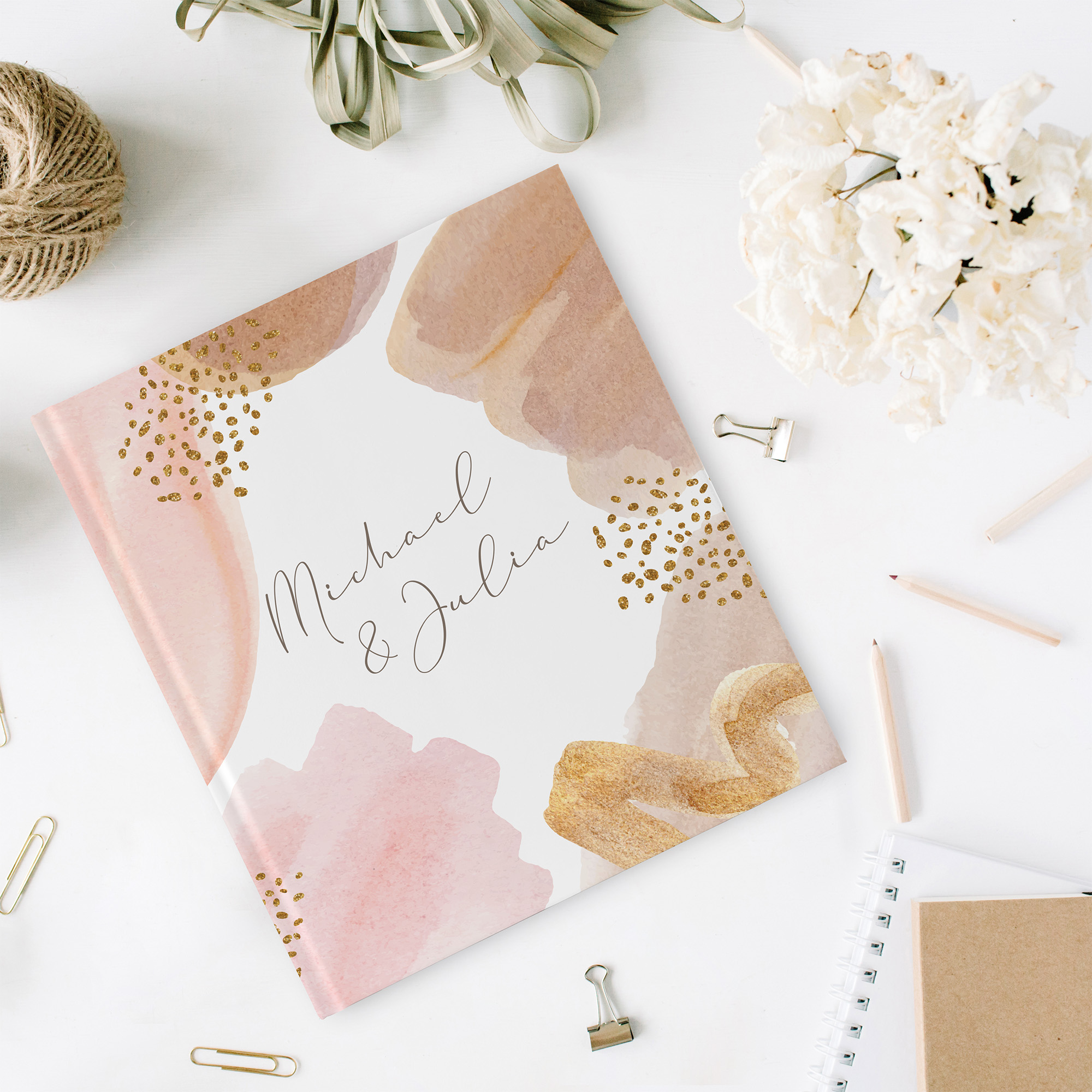 Erinnerungsbuch Hochzeit - Aquarell "Golden Blush"