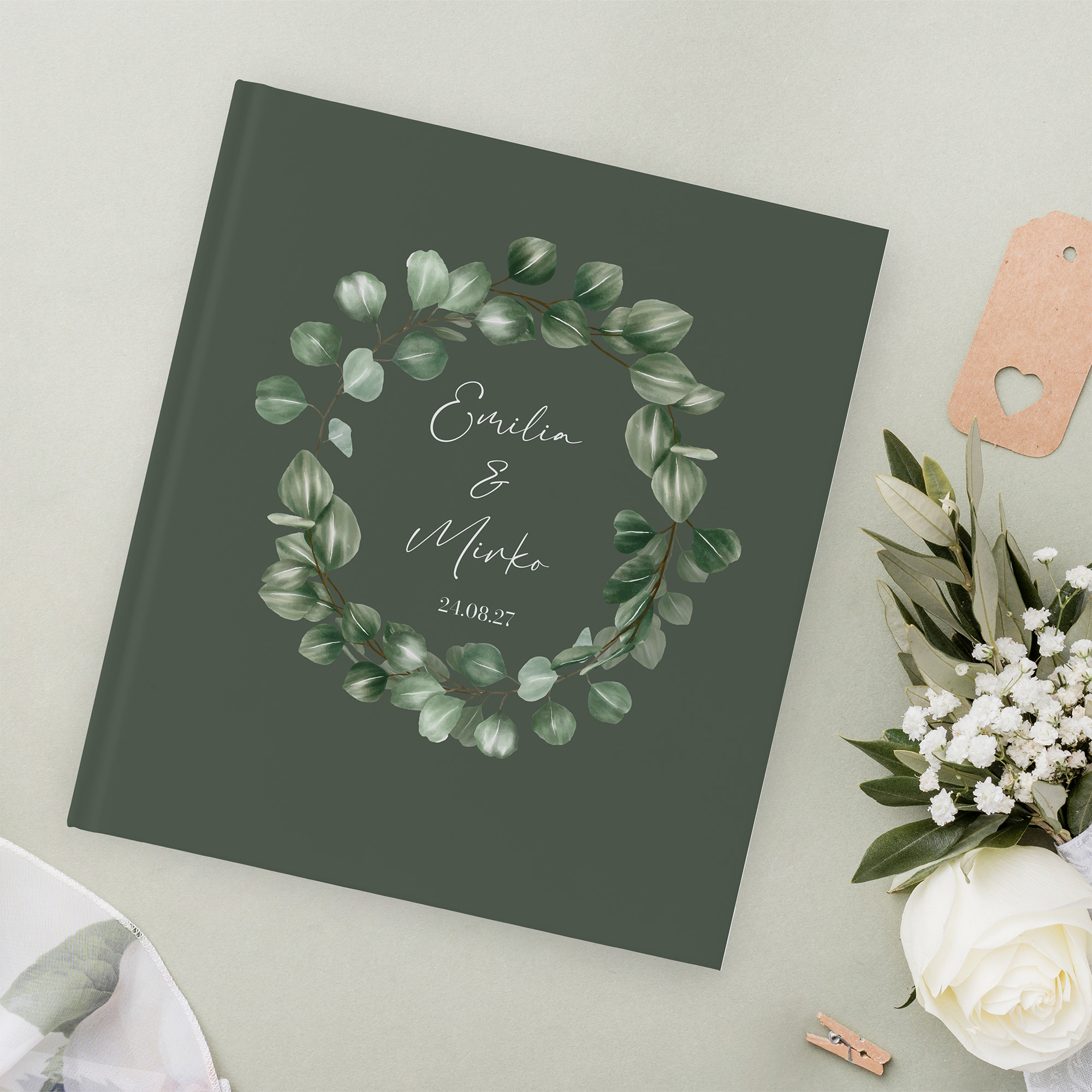 Gästebuch Hochzeit - Greenery "eucalyptus night"