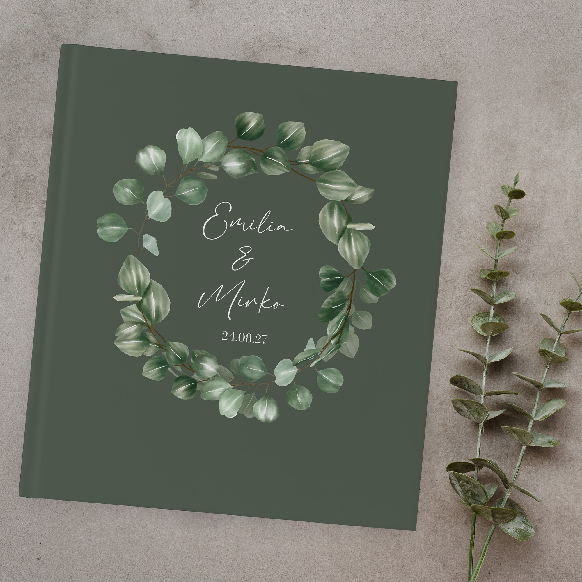 Gästebuch Hochzeit - Greenery "eucalyptus night"