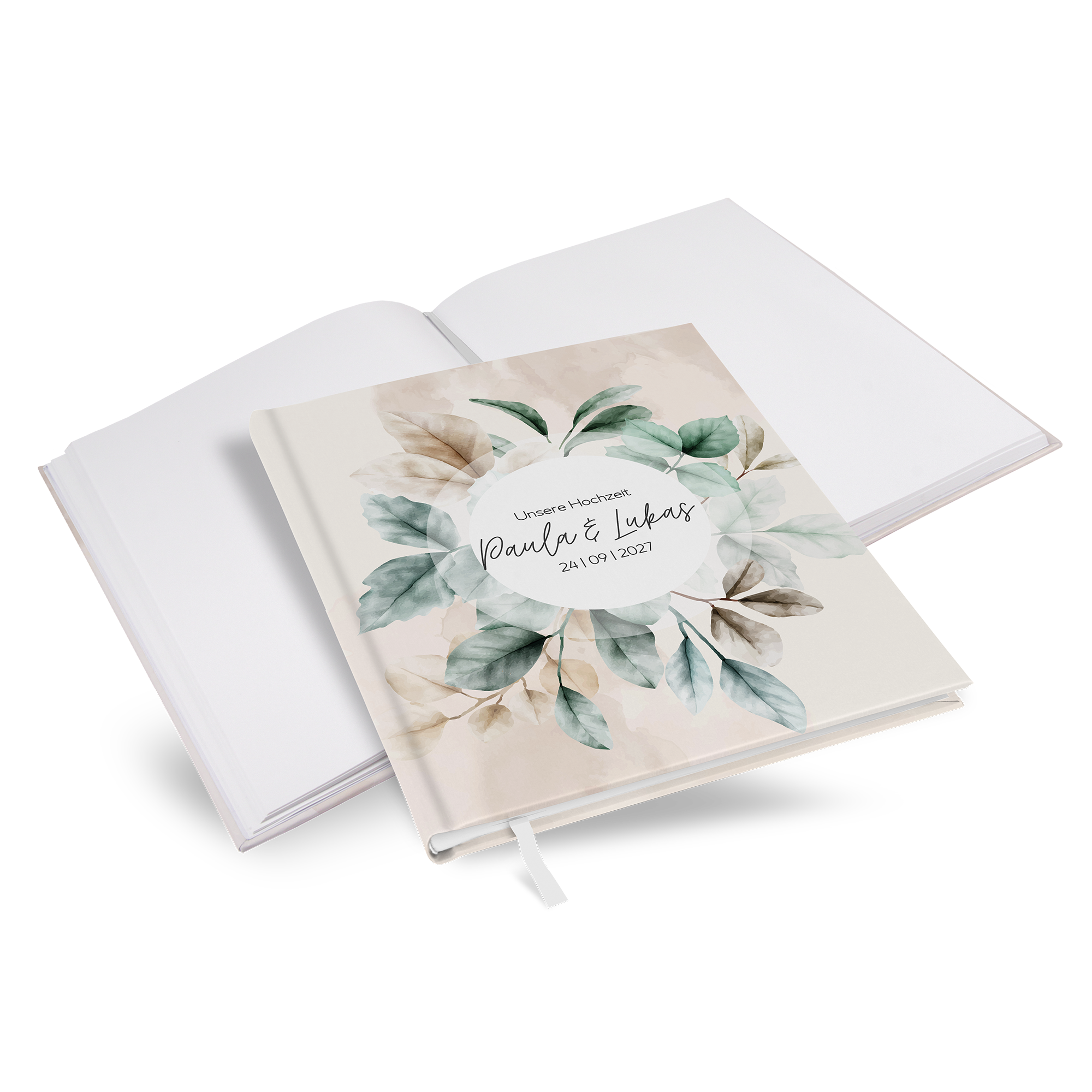 Gästebuch Hochzeit -  Aquarell "leaf & taupe" - GBH-25001-A-02