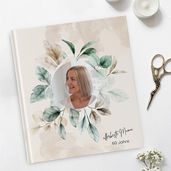 Gästebuch Geburtstag - Aquarell - "leaf & taupe"