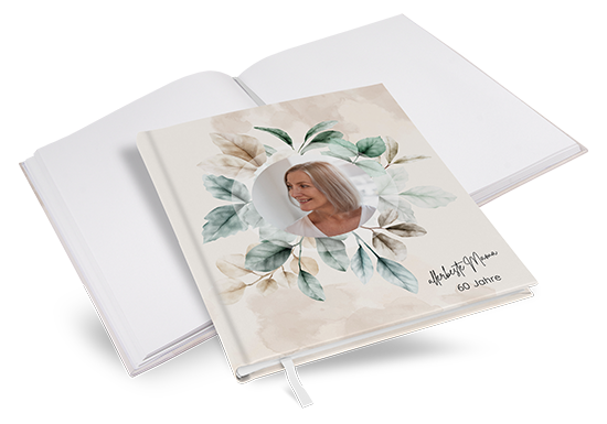 Gästebuch Geburtstag - Aquarell - "leaf &amp; taupe" - GBG-25001-A-02