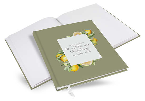 Gästebuch Geburtstag - Aquarell - "Olive &amp; Lemon" - GBG-25001-A-09