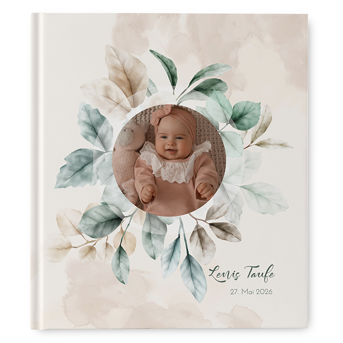 Gästebuch Taufe -  Aquarell "leaf & taupe"