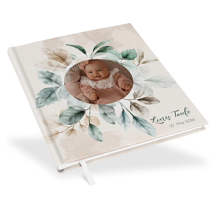 Gästebuch Taufe -  Aquarell "leaf & taupe"