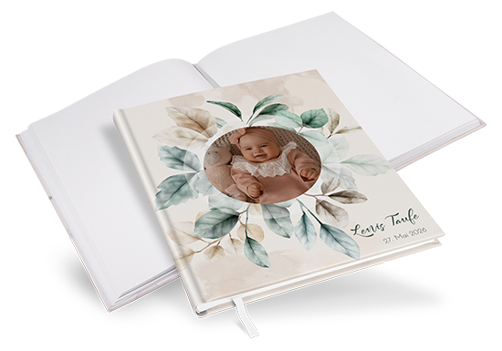 Gästebuch Taufe -  Aquarell "leaf &amp; taupe" - GBT-25001-A-02