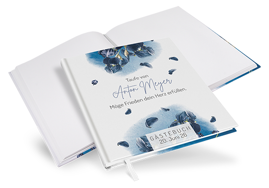 Gästebuch Taufe - Floral "Blue Petal" - GBT-25001-F-06